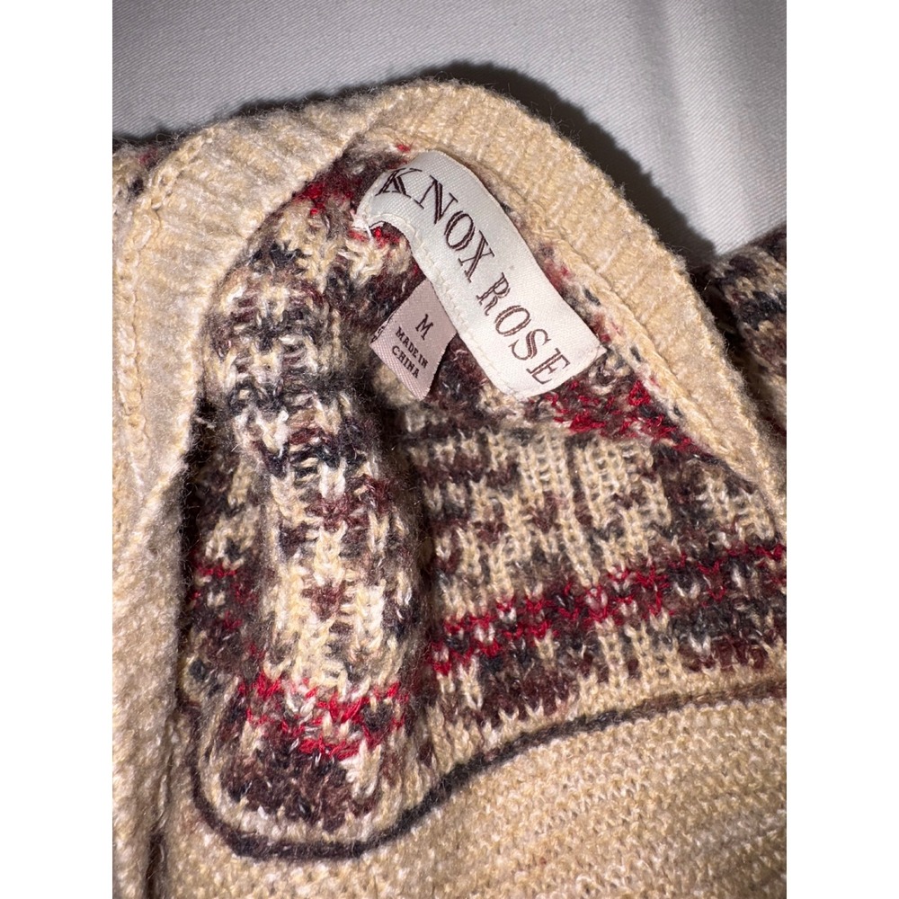 Knox Rose Women's Beige Southwestern Tribal Fringe Cardigan Sweater - Picture 9 of 9